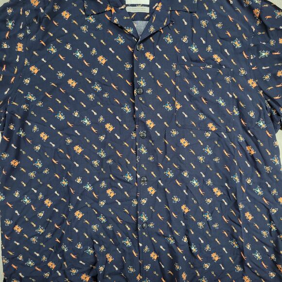 Goodfellow Mens Button Up Shirt Size XXL Navy Swimmer Graphic Rayon Short Sleeve - Picture 3 of 12